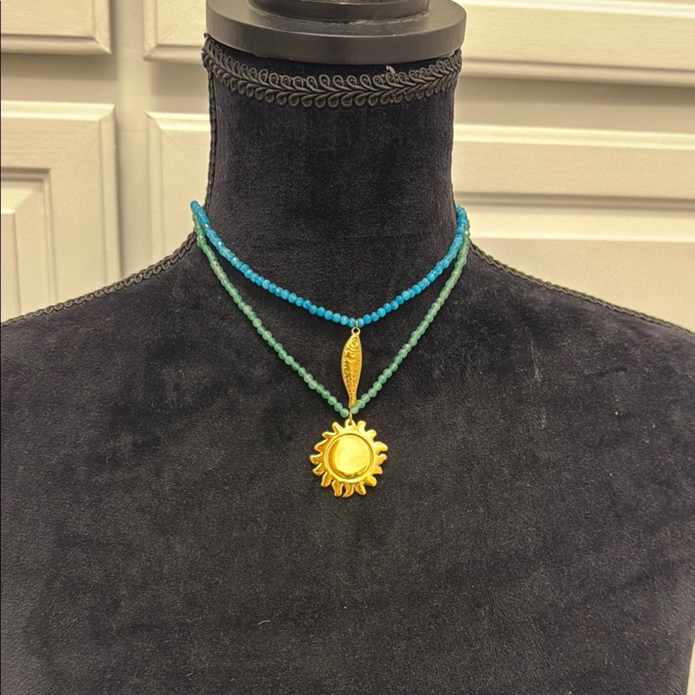 Gold and Turquoise Sun Pendant. Fish pendant sold out